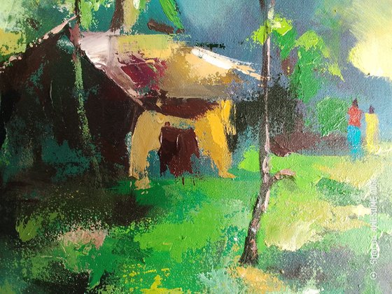 sunset in the village