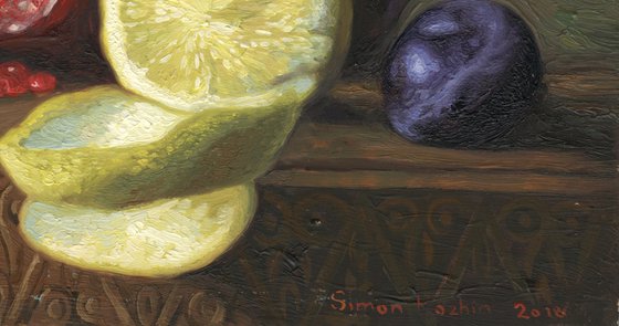 Still life with lemon and pomegranate