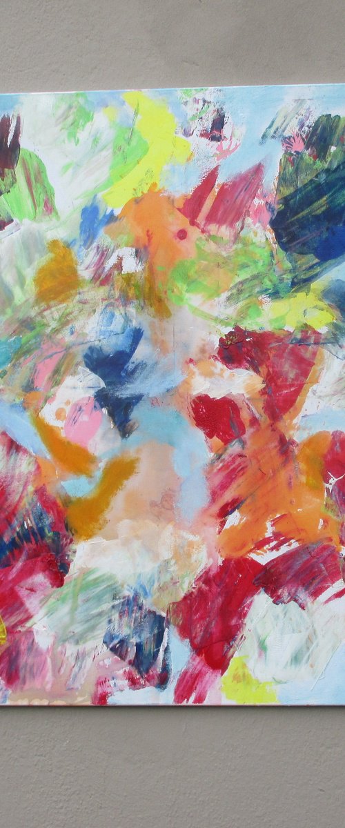 peach and blue abstract painting by Sonja Zeltner-Müller