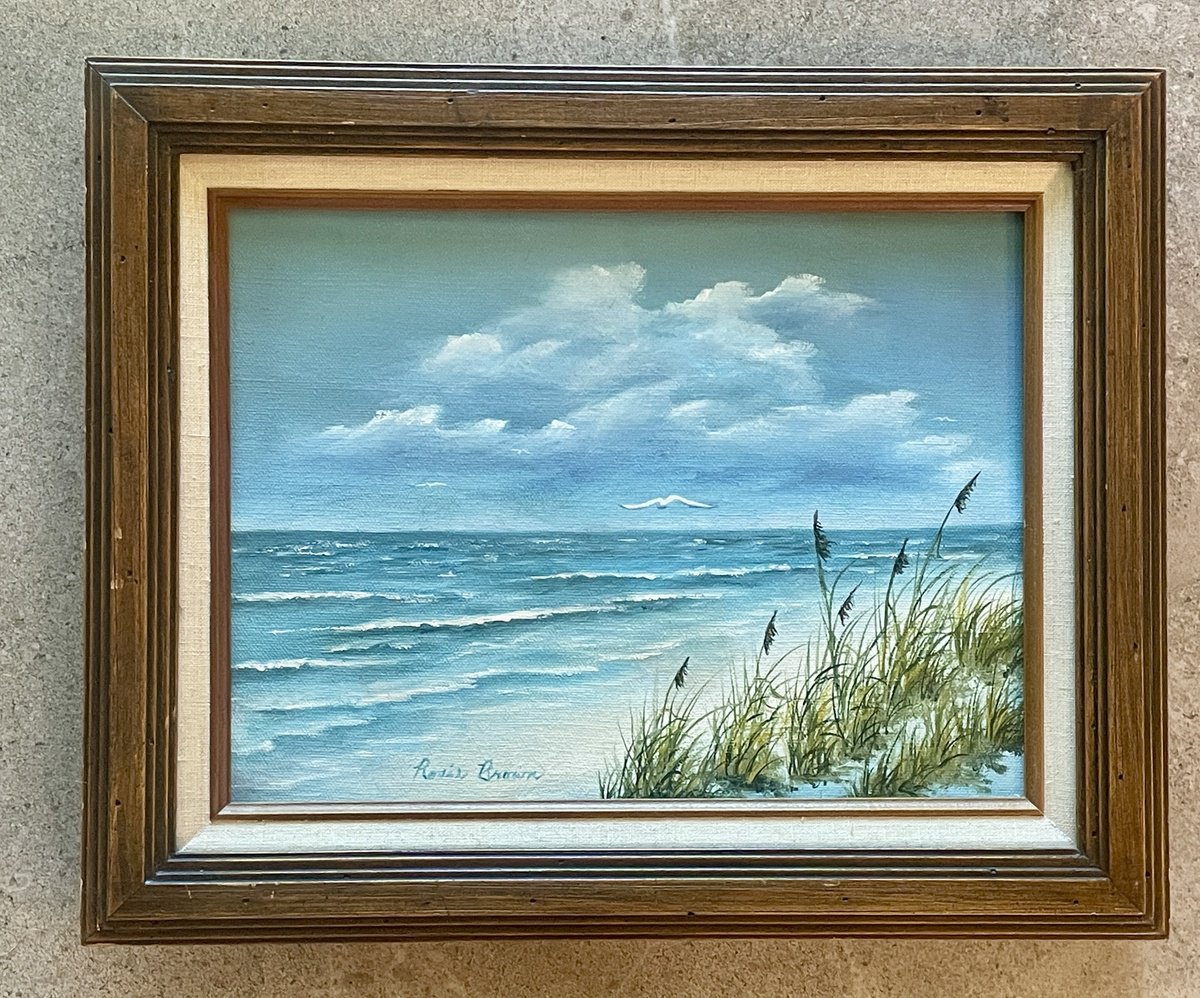 Photorealistic Landscape Oil Painting By Rosie Brown, 15 X 12", Seashore And Sea Oats Oil, Original Artwork