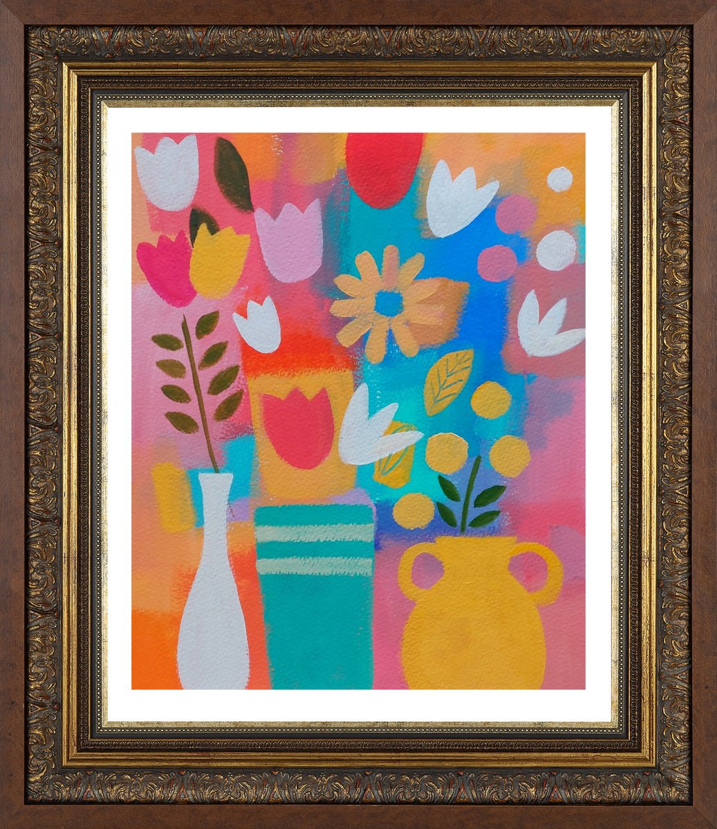 Still Life with 3 Vases of Flowers by Jan Rippingham