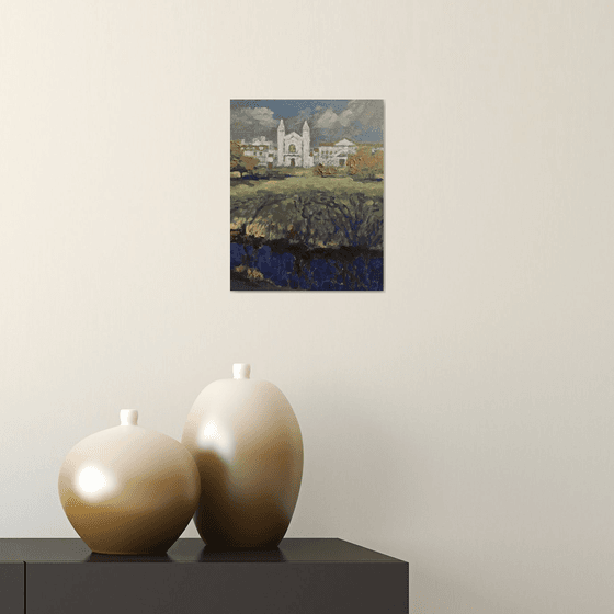 Original Oil Painting Wall Art Signed unframed Hand Made Jixiang Dong Canvas 25cm × 20cm Cityscape King's College Chapel Small Impressionism Impasto