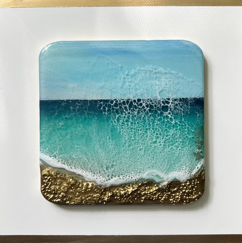 "Little wave" #9 - Miniature square painting by Ana Hefco