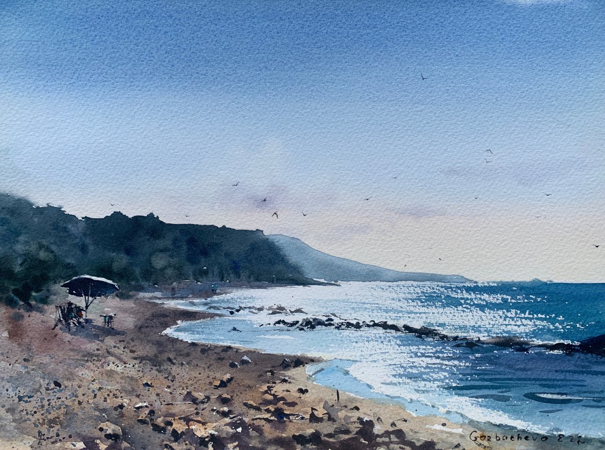 Impressionistic Watercolour , Dawn On The Sea Cyprus #5 By Eugenia Gorbacheva, 12 X 9, Artwork For Sale On Artfinder