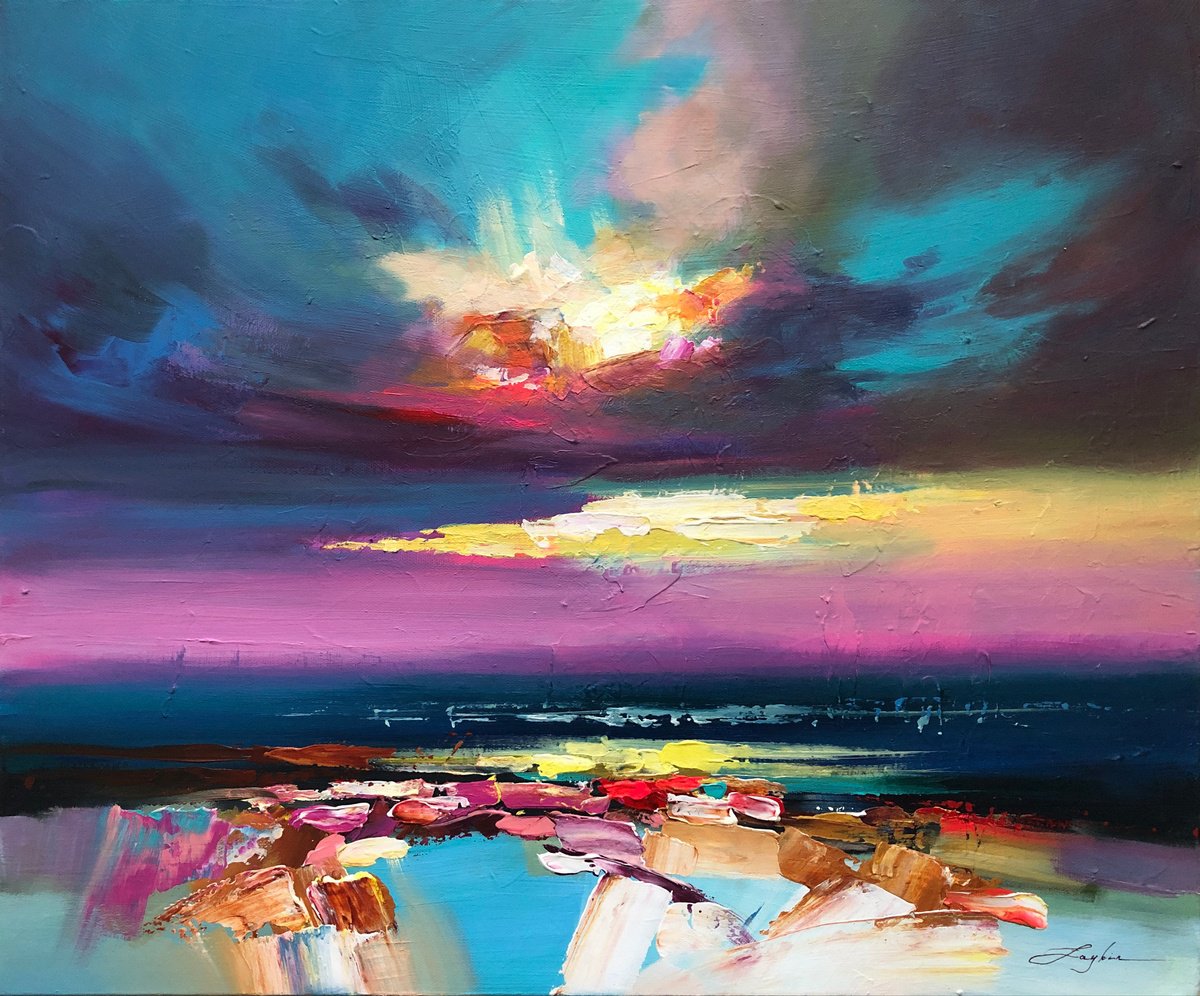 Expressive Landscape Acrylic Painting By Viacheslav Zaykin, 22 X 18", Harmony Of The Sunset| Abstract Landscape, Artfinder
