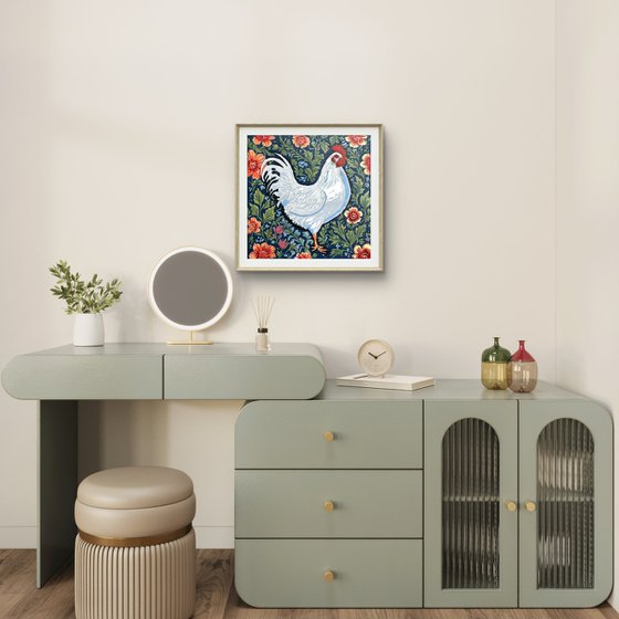 Hen – reduction linocut print