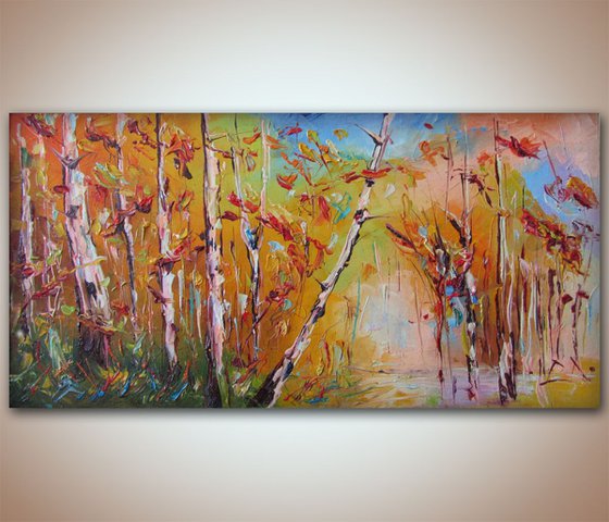 Birches, landscape oil paintings, modern art, birches art, Free shipping, Original art
