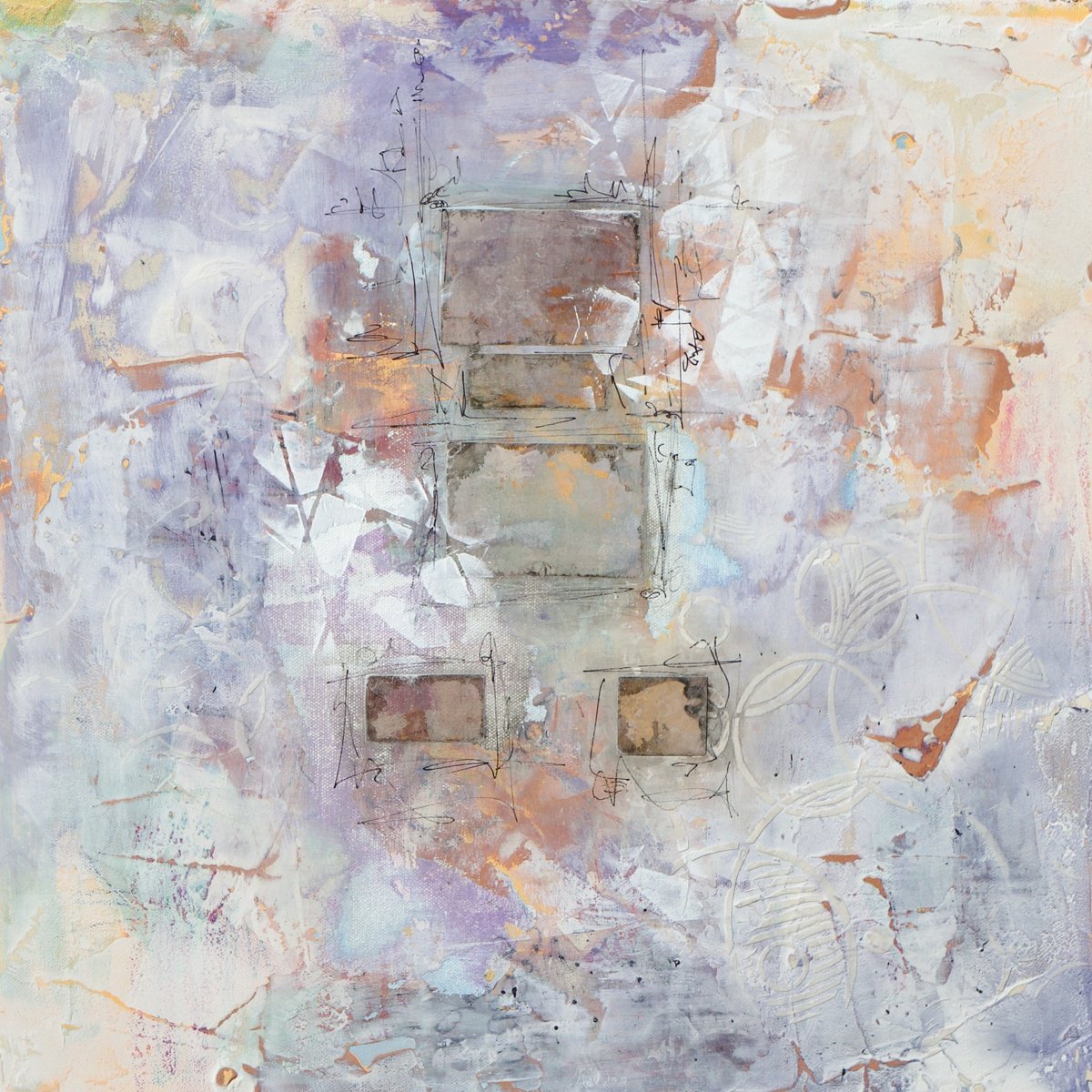 Organic Abstract Acrylic Painting By Karen Hale, 16 X 16", Relic Of The Past Iii, Original Artwork