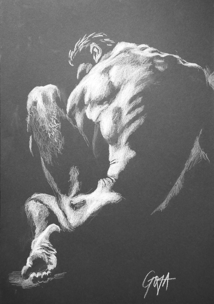 Impressionistic Portrait Pencil Drawing By Nicolas Goia, 14 X 20", Male Nude - Boy Sexy Hot Body, Original Artwork
