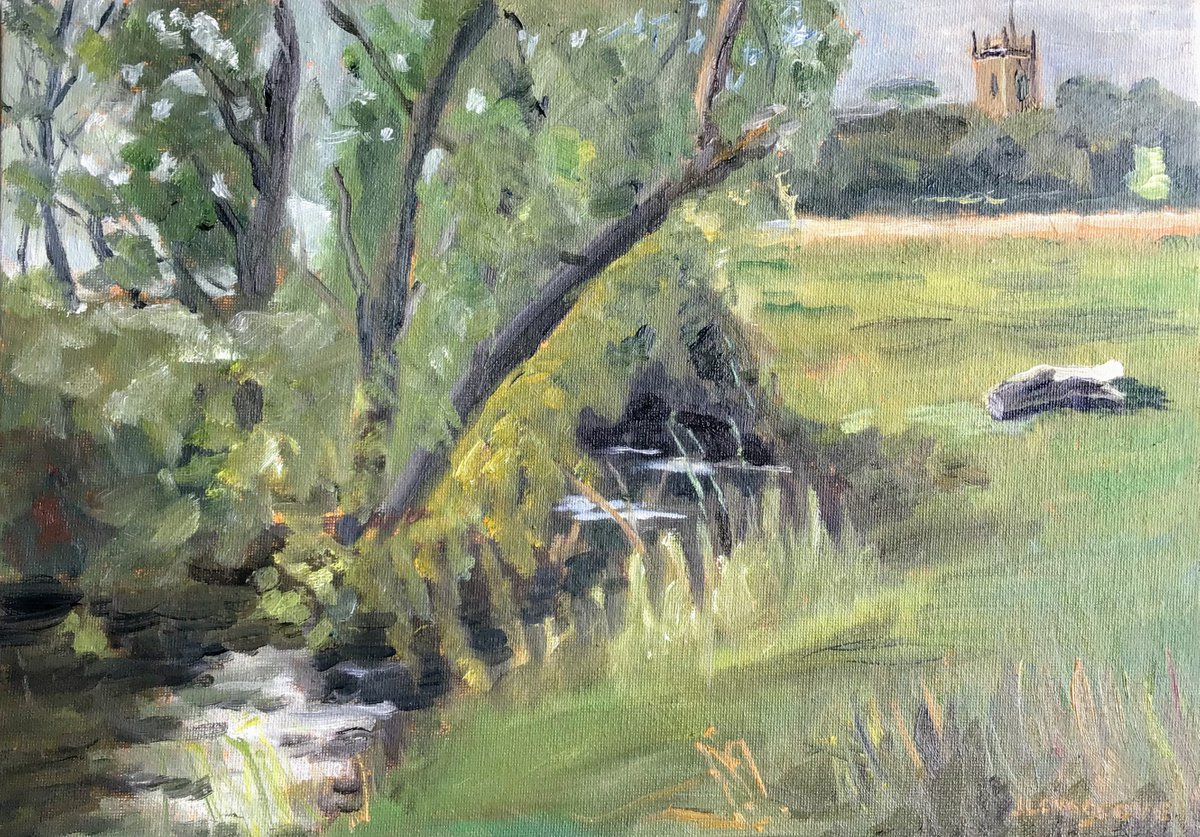 Across the meadows Norfolk - Oil Painting by Julian Lovegrove Art