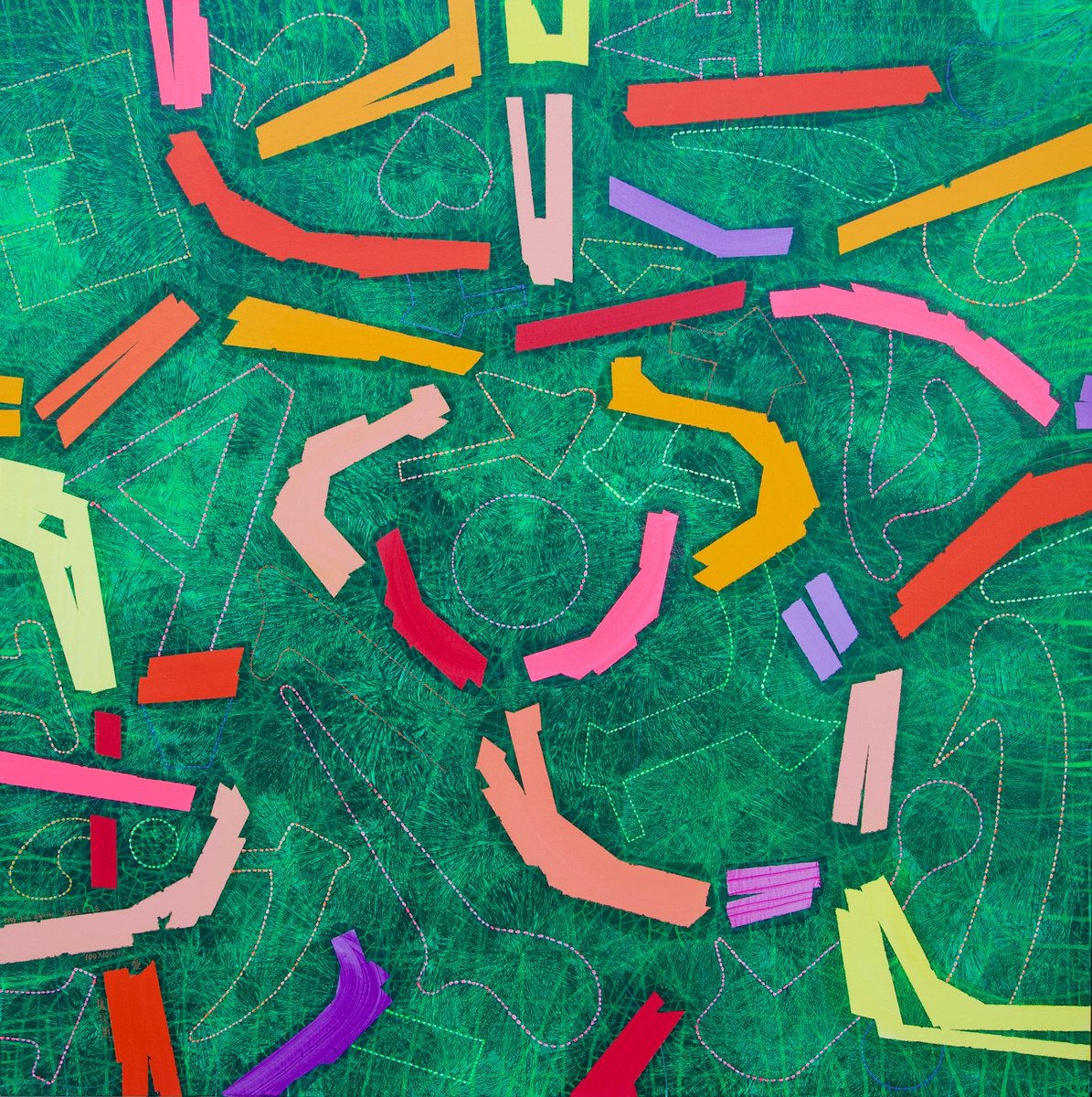 Abstract Acrylic Painting By Tingqun Zhang, 39 X 39", Love, Original Artwork