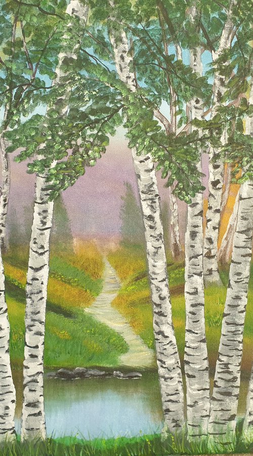 Pathway Through The Birch Forest by Julie Stevenson