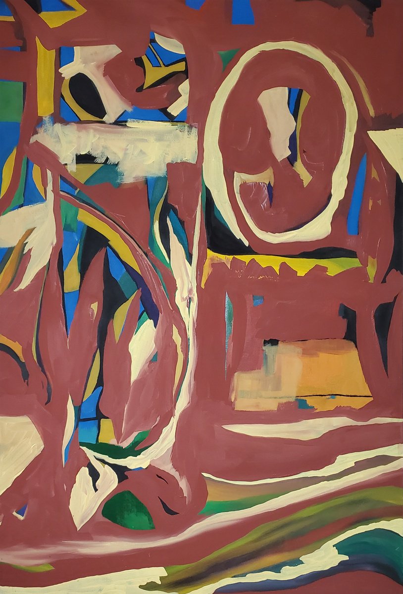 Organic Abstract Oil Painting By Rebecca Hodel, 26 X 38", Red Earth, Original Artwork