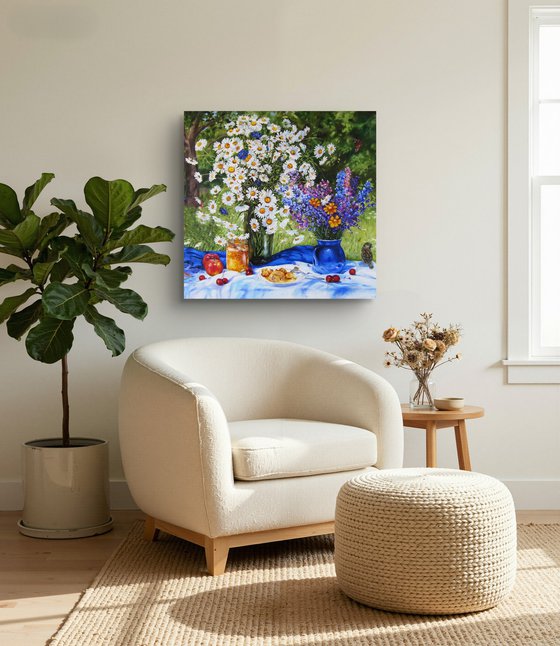 Wildflowers and Daisies in Summer Garden