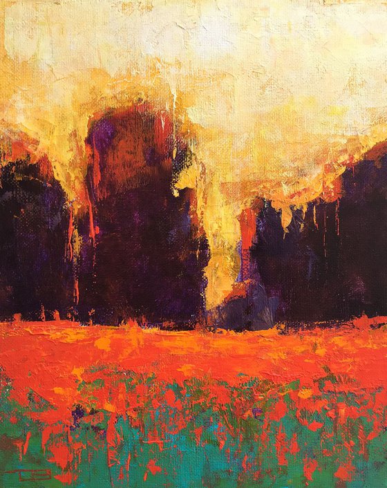 Red Poppies Purple Trees impressionist landscape