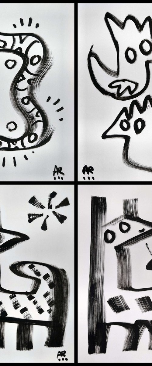 4 DRAWINGS B&W by Angel Rivas