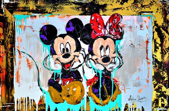 Mickey and Minnie Mouse chilling in the frame