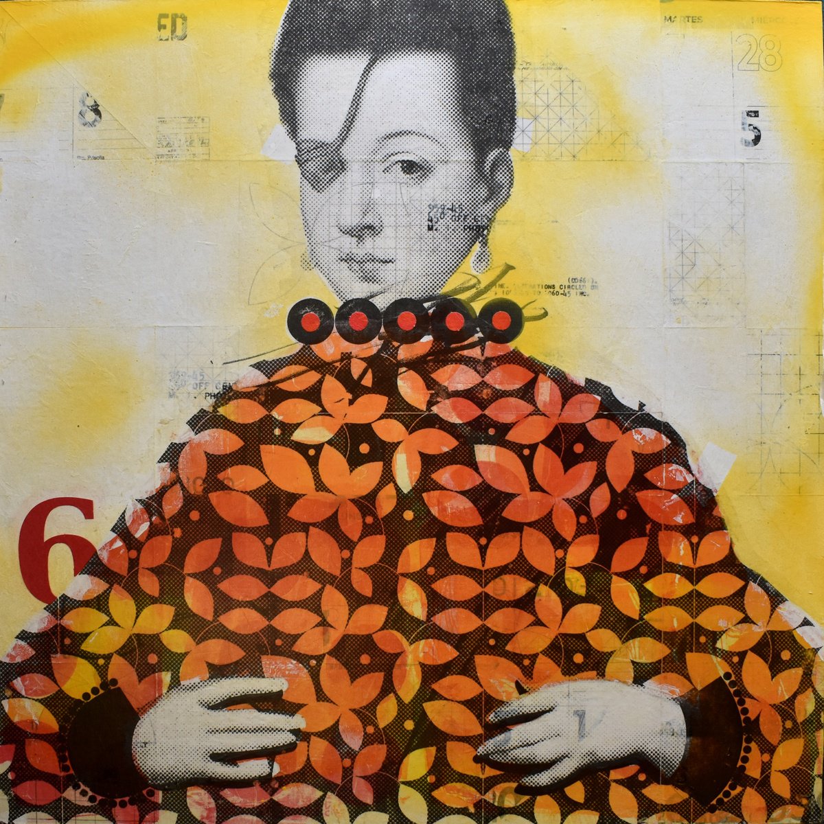 Urban And Pop Portrait Collage By Manel Villalonga, 20 X 20", 261 Princess Of Eboli, Original Artwork