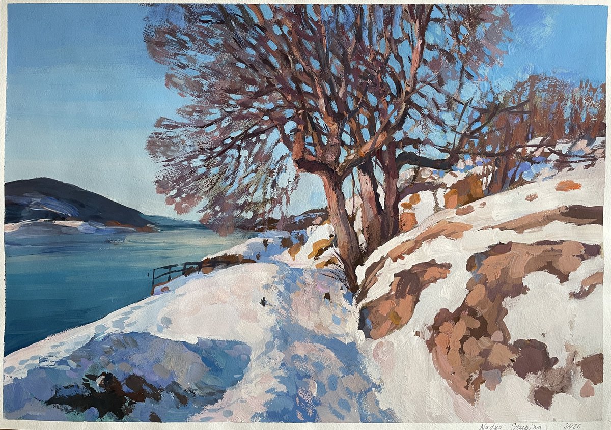 Impressionistic Painting , Winter At The Fjord By Nadezda Stupina, 23 X 17, Artwork For Sale On Artfinder