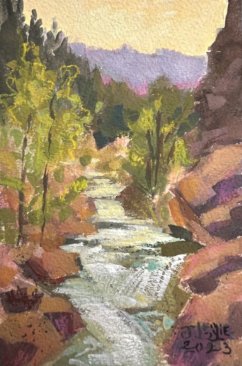 Impressionistic Painting , Cascade At El Dorado By Jimmy Leslie, 4 X 6, Artwork For Sale On Artfinder