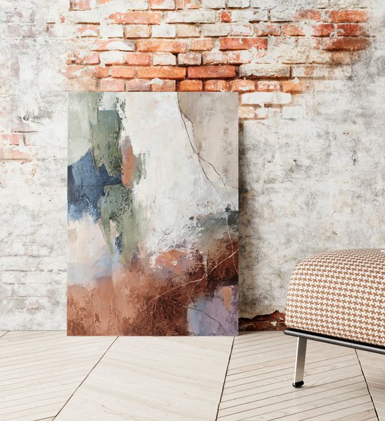"Orange brume" Green terracotta abstract