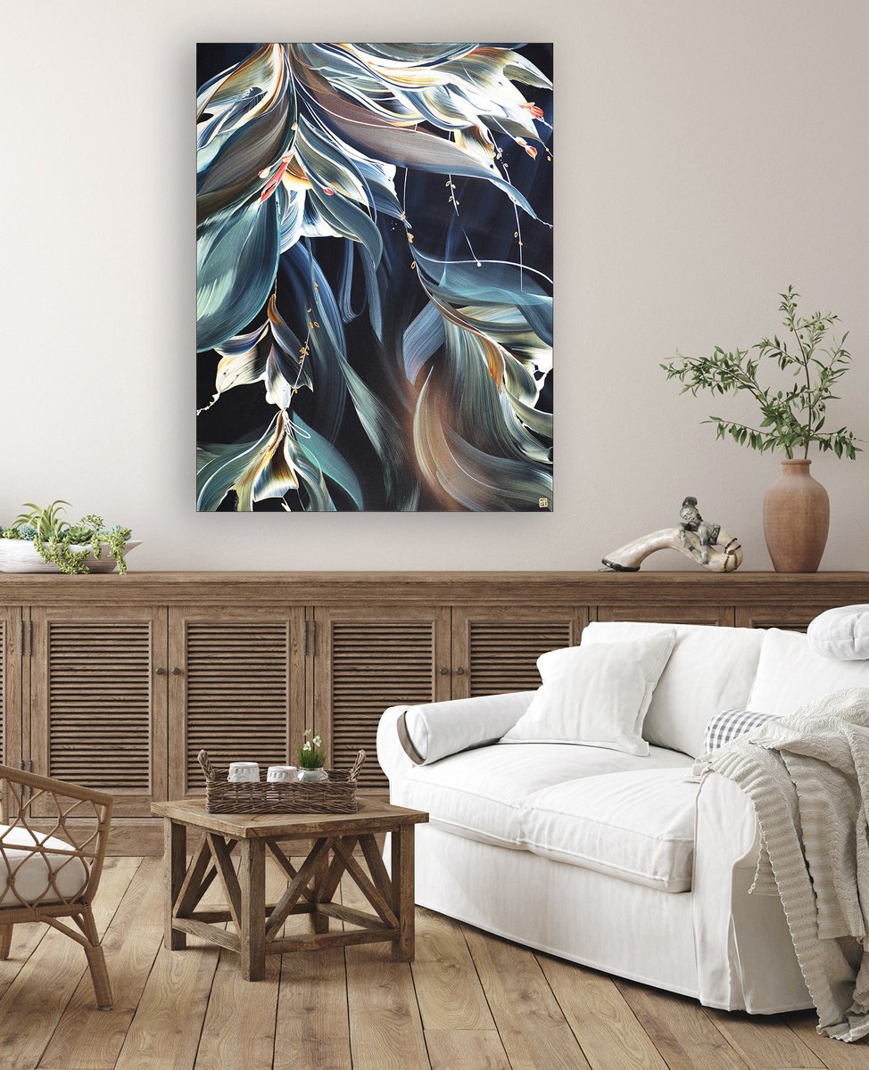 Abstract Acrylic Painting By Novi Lim, 36 X 48", Hidden Gardens, Original Artwork