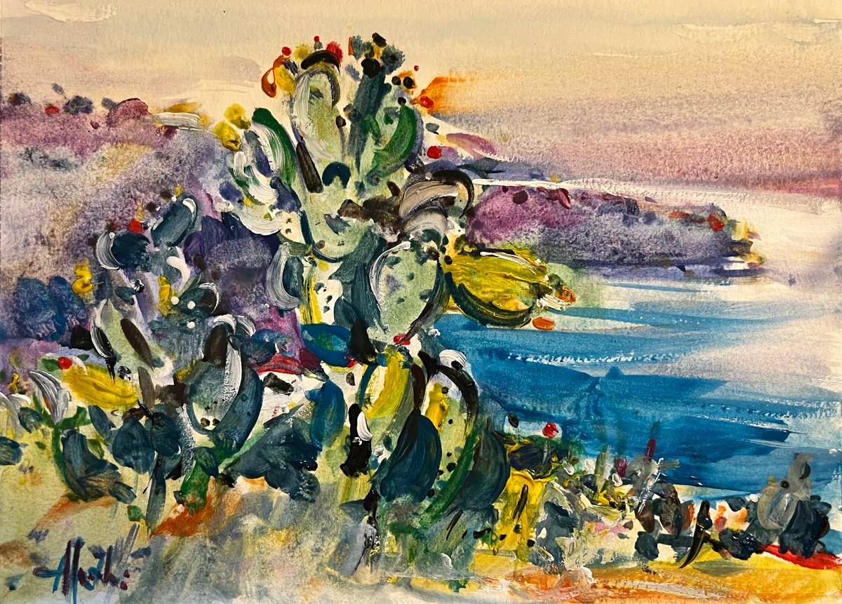 Impressionistic Watercolour , Cactus In Riviera 21X30. By Altin Furxhi, 12 X 8, Artwork For Sale On Artfinder