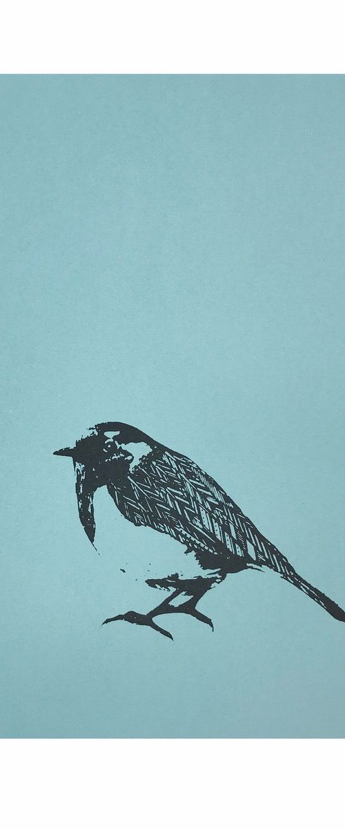 Sparrow screen print by Kath Edwards