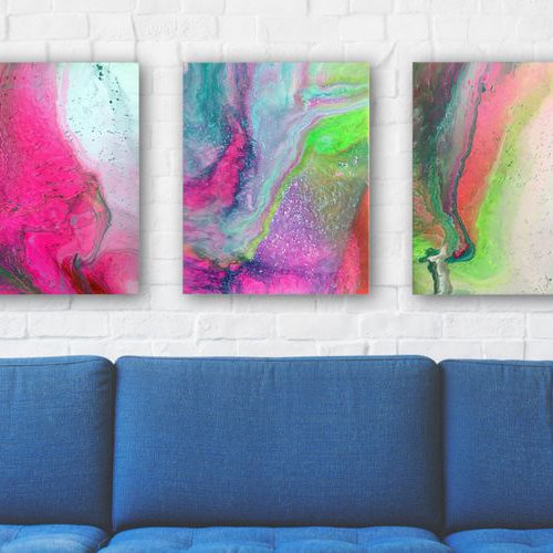 "Menage A Trois" - FREE USA SHIPPING - Original Triptych, Abstract PMS Acrylic Paintings Series - 48" x 20" by Preston M. Smith (PMS)