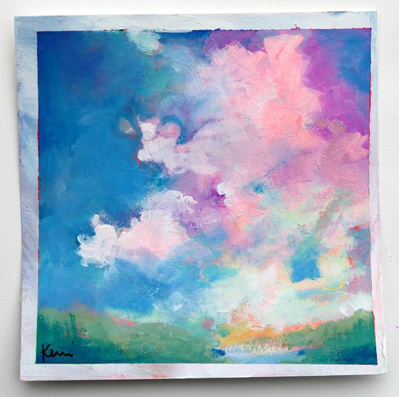 Soft Spring Study 8x8" Light Colorful Fluffy Cloud on Paper