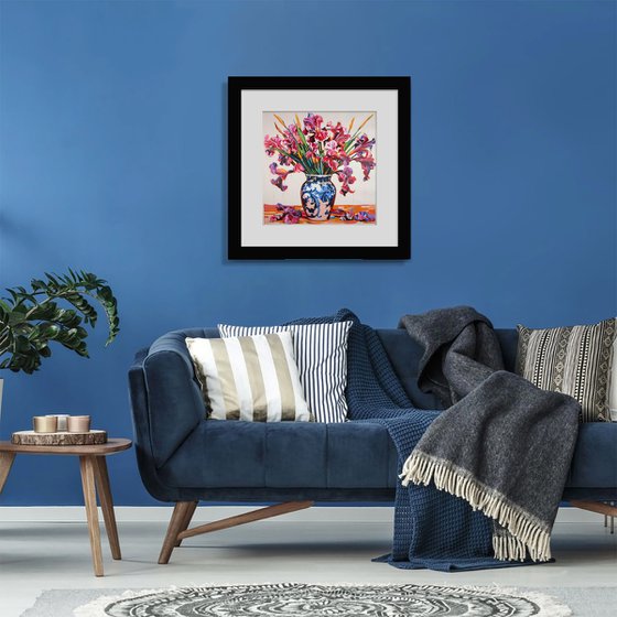 Irises in a porcelain vase