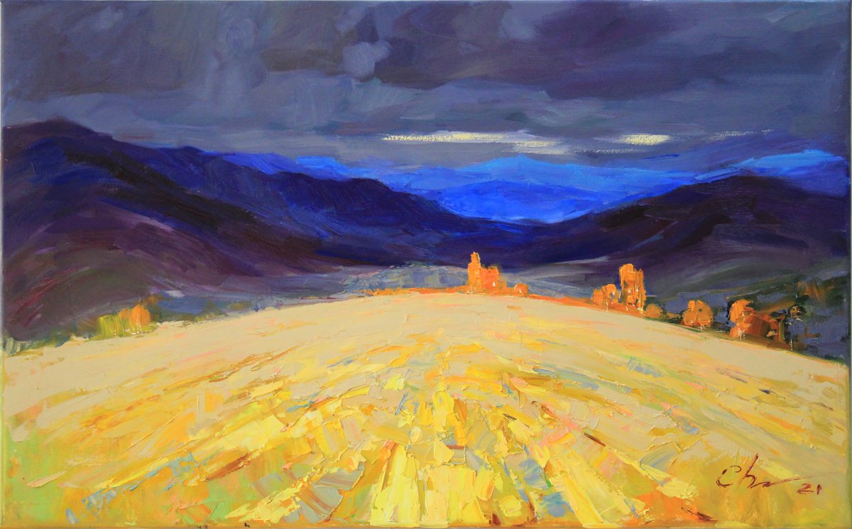 Impressionistic Landscape Oil Painting By Serhii Cherniakovskyi, 31 X 20", Before The Rain, Original Artwork