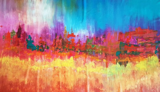 November rain - XXL colorful abstract landscape