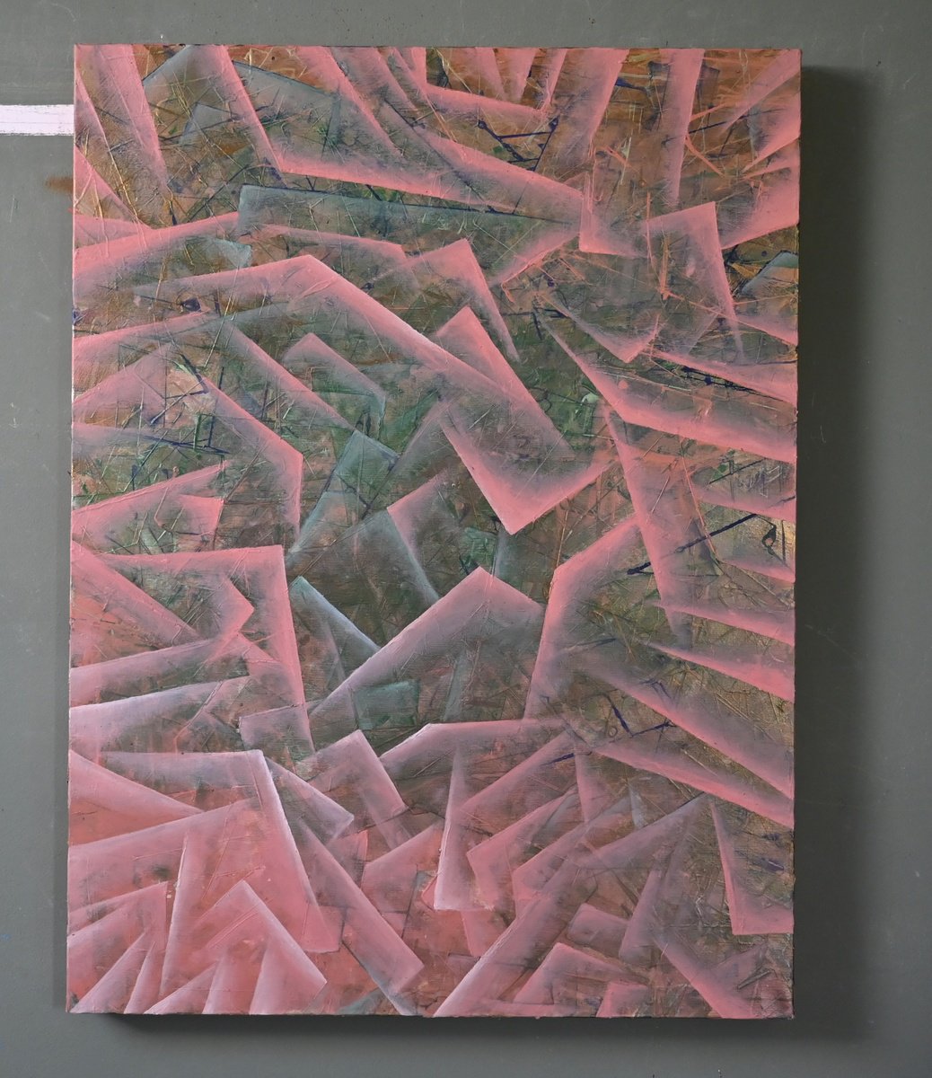 Geometric Abstract Painting By Giuseppe Pastore, 24 X 31, Geometrie Notturne, Original Artwork