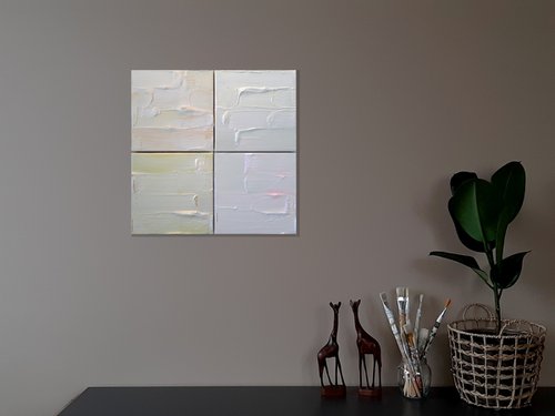 "Brushstrokes from My Heart #3 (Almost White)" Polyptych-4 parts by Painter Coded