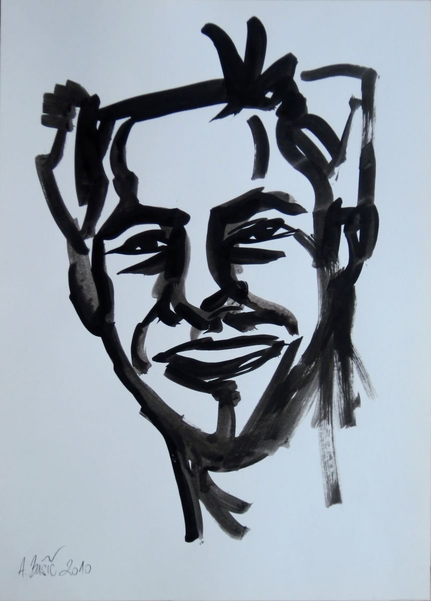 Impressionistic Portrait Ink Drawing By Aleksandar Basic, 12 X 17, Brother 2, Original Artwork