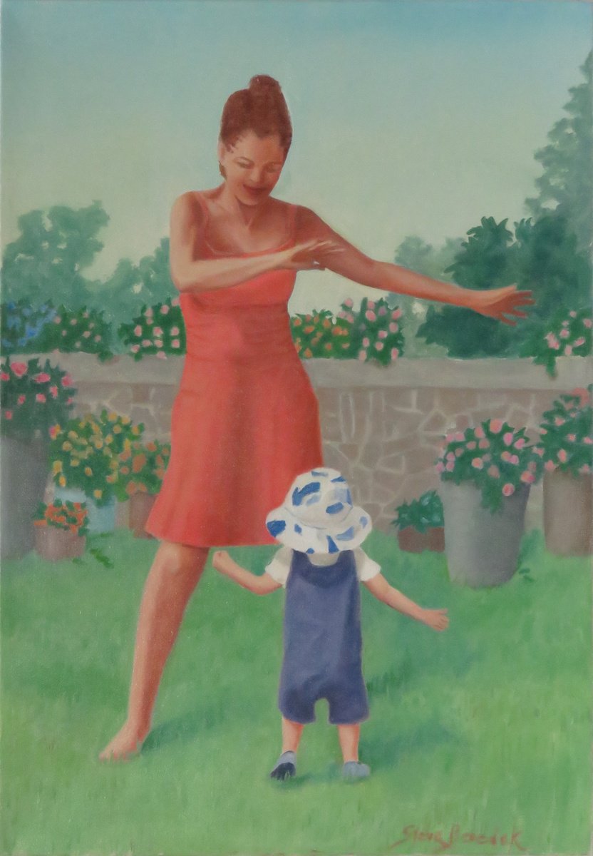 Photorealistic Portrait Oil Painting By Stephen Benedek, 14 X 20", Garden Dance, Original Artwork