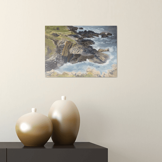 Rocky coastline, an original oil painting.