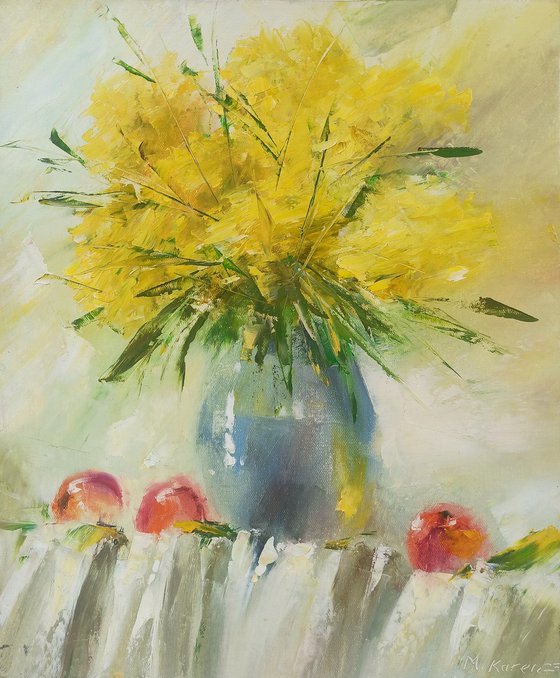 Still life - abstract flowers (40x50cm, oil painting,  ready to hang)