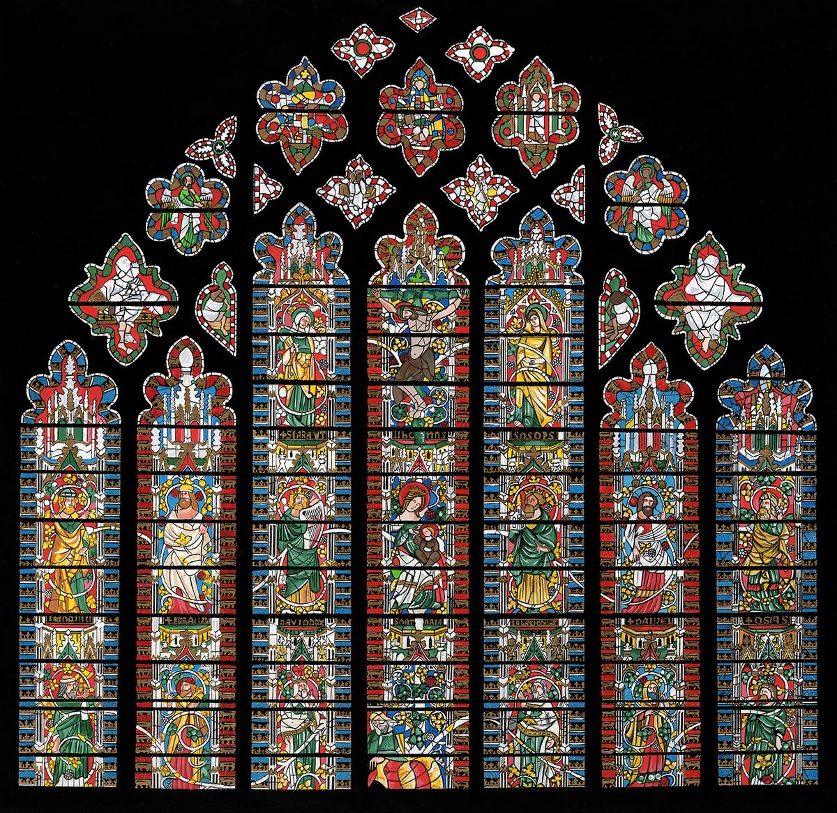 Illustrative Cityscapes Painting By Shelley Ashkowski, 22 X 22", Jesse Window At Wells Cathedral, Original Artwork