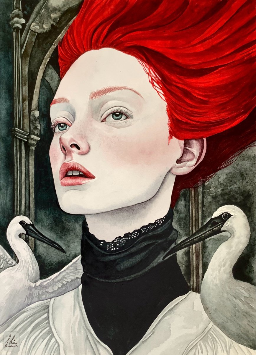 Surrealistic Portrait Watercolour By Lisa Lennon, 9 X 13", Wandering The Ruins, Original Artwork