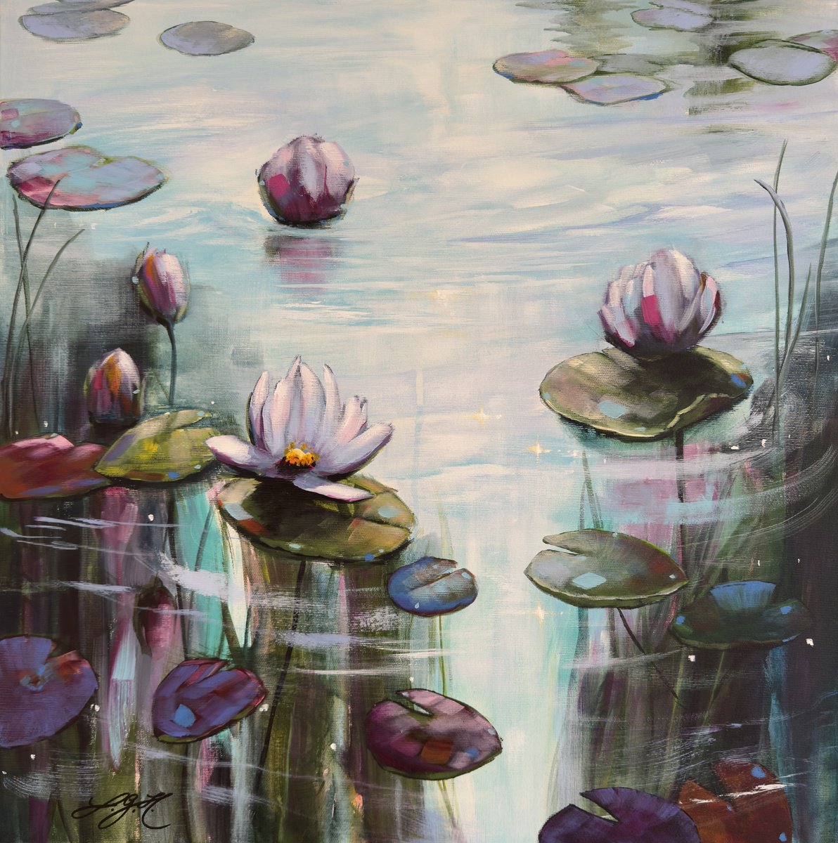 Impressionistic Botanical Acrylic Painting By Sandra Gebhardt-Hoepfner, 24 X 24", Serenity 5, Original Artwork