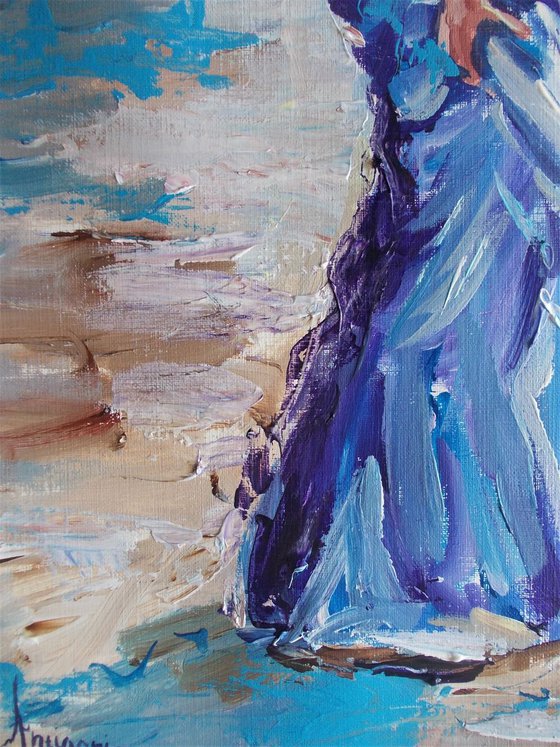 Blue Day-Woman Acrylic Painting on Paper