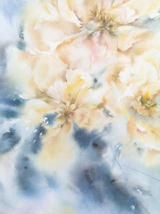 Yellow loose flowers, soft watercolor painting