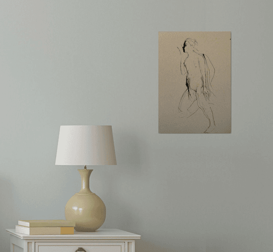 Nude + Portrait, ink on cardboard 30x42 cm