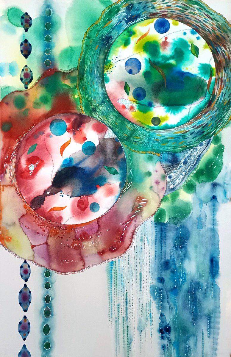 Organic Abstract Watercolour By Ilaria Finetti, 26 X 40, Bolle Fiori 3, Original Artwork