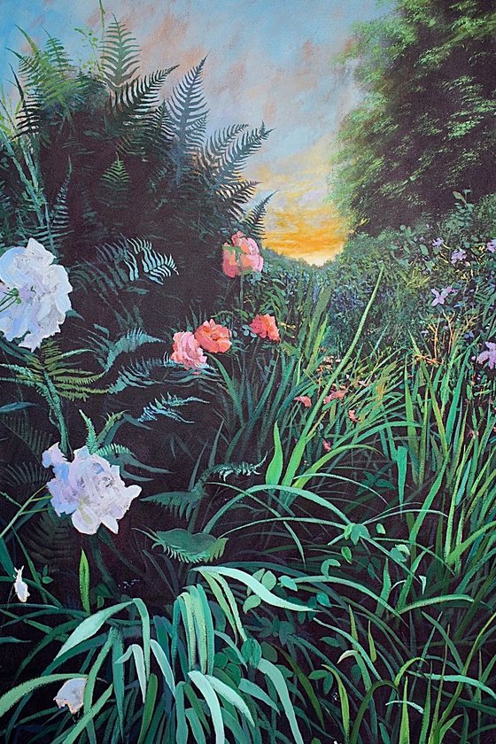 In The Night Garden 3 (Flowers, Landscape Large Painting).