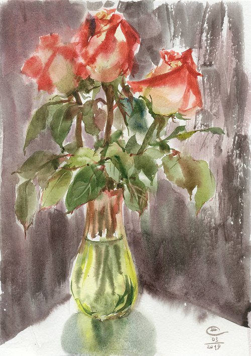 Still life with bouquet of roses #2. by Tatyana Tokareva