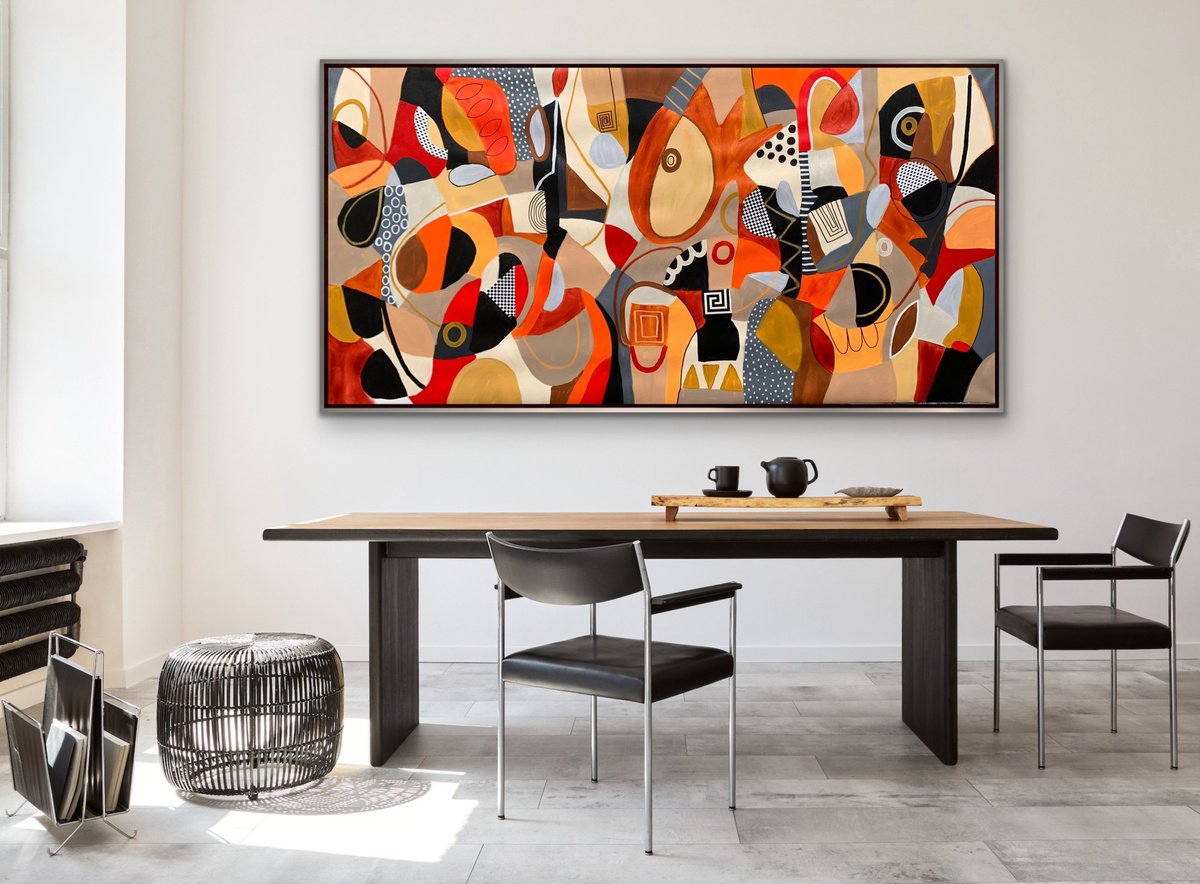 Organic Abstract Acrylic Painting By Rashna Hackett, 72 X 37", Dialogue, Original Artwork