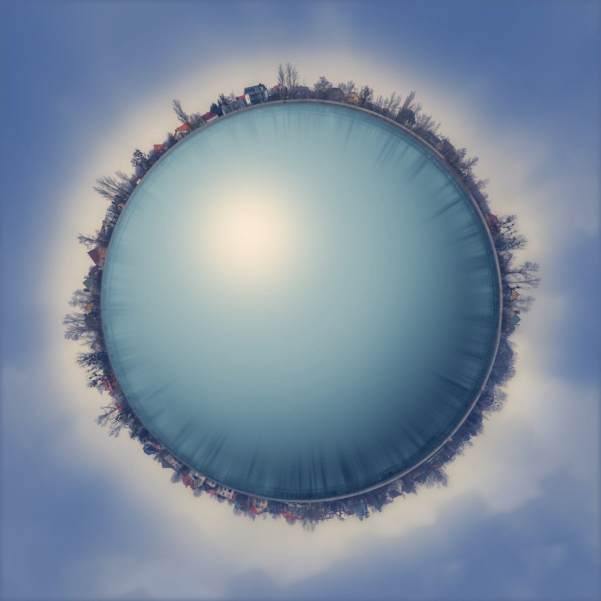 Impressionistic Landscape Photograph By Valerix, 24 X 24", Living In A Small Cozy Town., Original Artwork